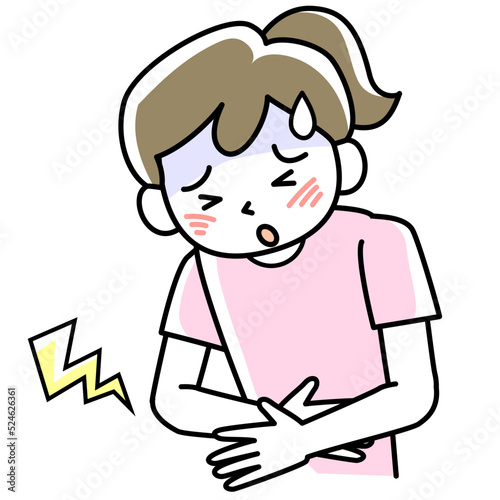 腹痛で困っている若い女性の上半身
