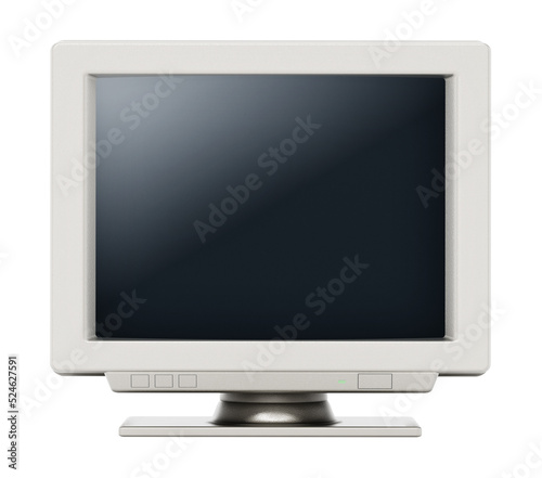 Retro CRT computer monitor isolated on white background. 3D illustration