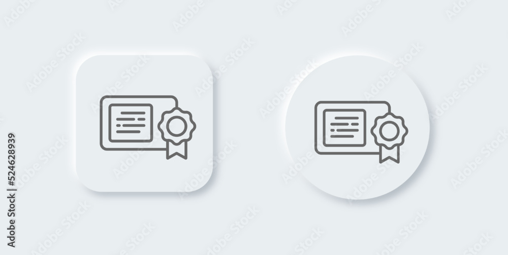 Certificate line icon in neomorphic design style. Diploma signs vector illustration. Certificate line icon in neomorphic design style. Diploma signs vector illustration.