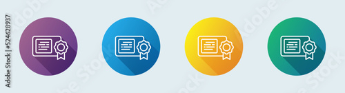 Certificate line icon in flat design style. Diploma signs vector illustration.