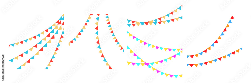 Obraz premium Colorful party flags vector set. Birtday, celebration, holiday, halloween, Thanksgiving and christmas and new year bunting and garlands