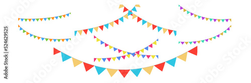 Colorful party flags vector set. Birtday, celebration, holiday, halloween, Thanksgiving and christmas and new year bunting and garlands © Cavid