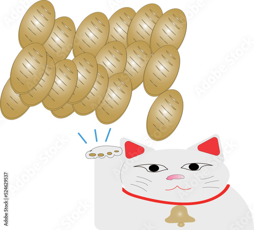 沢山の小判と招き猫