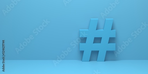 3D render, 3D illustration. Hashtag search link symbol in social media notification icon. Concept of comments thread mention or micro blogging pr.