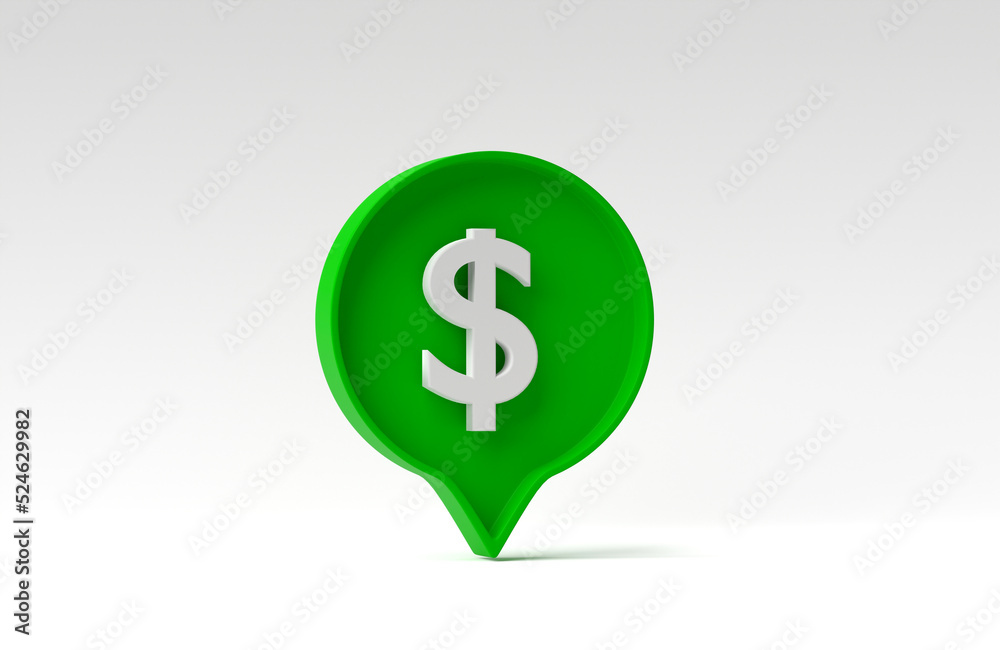 Dollar sign inside of a green pin on white background. Minimal concept. 3D rendering, 3D illustration. Dollar sign inside of a green pin on white background. Minimal concept. 3D rendering, 3D illustration.
