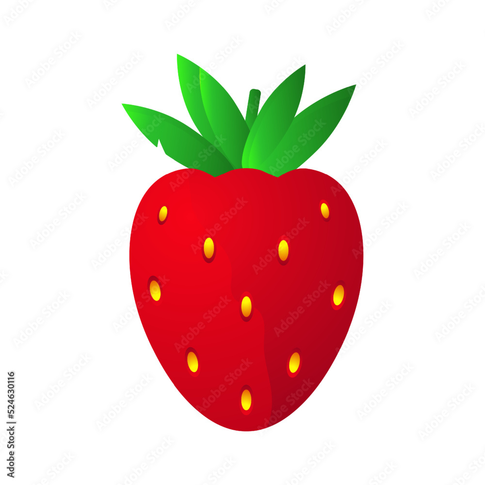 Juicy, ripe strawberry with green leaves isolated on white background..Realistic vector illustration... Juicy, ripe strawberry with green leaves isolated on white background..Realistic vector illustration...