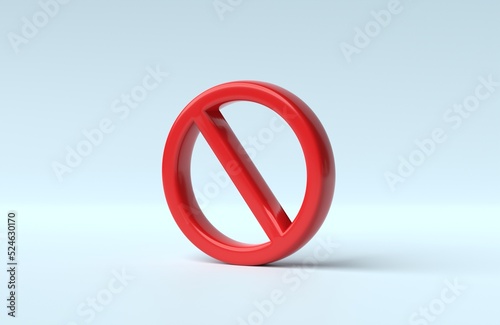 Stop sign prohibition or forbidden icon on blue pastel background. 3D render, 3D illustration.