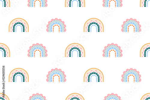 Scandinavian rainbow with ornaments seamless pattern