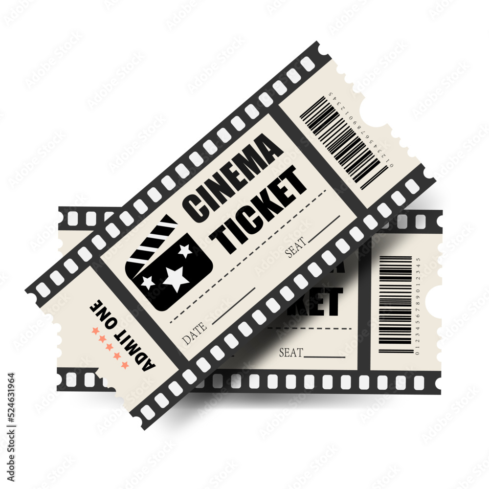 Fototapeta premium Cinema Ticket. Retro. Admit one. Pass. 2 tickets