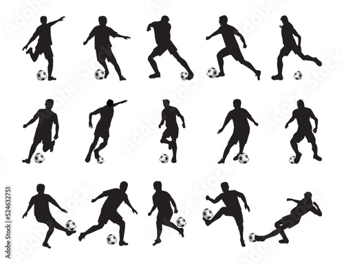 Soccer Football Player Vector illustration Silhouette on isolated white background in Various Poses black background. Sport People Poster card banner design Pack 1. © Yasser