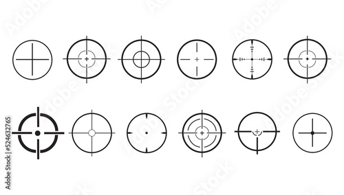 Scope flat line icons set. Set of target line icons. Different icon set of targets and destination. Target and aim, targeting and aiming.