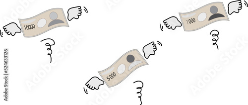 飛んでいくお札のイラスト