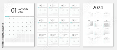 Calendar 2023, calendar 2024 week start Sunday corporate design template vector.