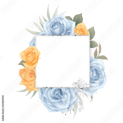 frame of orange and blue roses