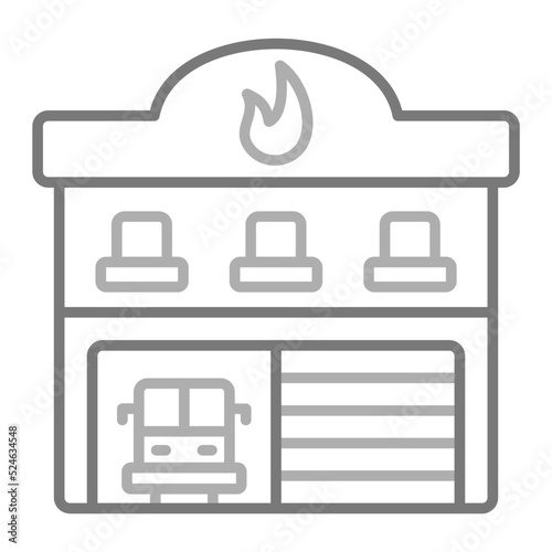 Fire Station Greyscale Line Icon