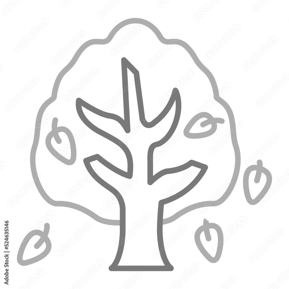 Autumn Tree Greyscale Line Icon