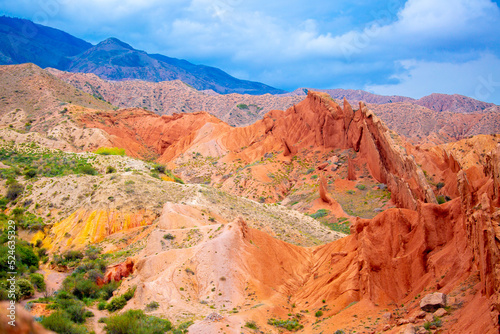 Natural unusual landscape red canyon of extraordinary beauty is similar to the Martian landscape. Multi-colored canyon fairy tale in Kyrgyzstan. Charyn Canyon. Amazing beautiful landscape. © Vera