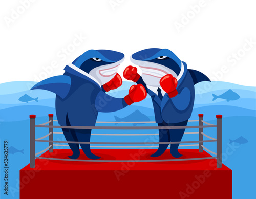 Two Shark Businessmen Boxing. Business Concept.