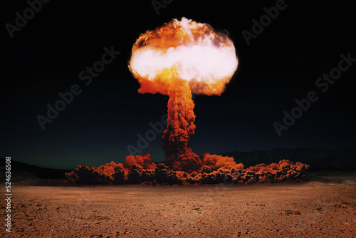 Tablou canvas Terrible explosion of a nuclear bomb with a mushroom in the desert