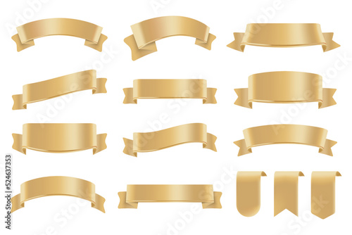 Set of Cream Color Ribbons and Tags isolated on white background. 3D Vector Illustration.