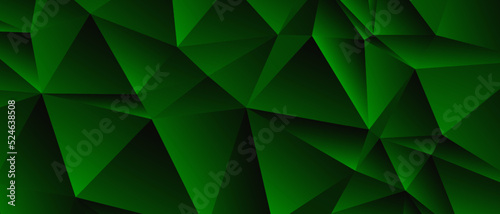Abstract dark green geometric triangle background. Vector wide banner.