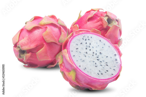 Sliced dragon fruit on isolated white background.