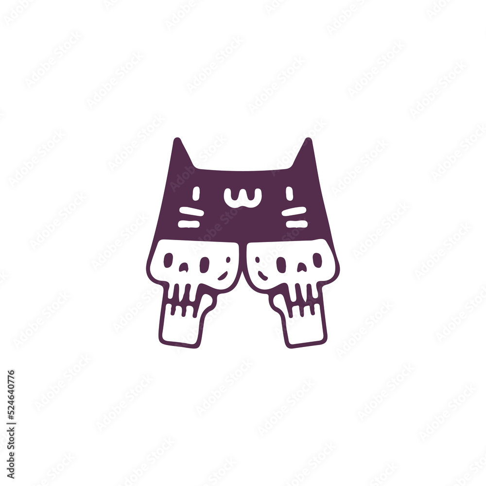 Cute two skulls head wearing cat hat, illustration for t-shirt, sticker, or apparel merchandise. With doodle, retro, and cartoon style. Cute two skulls head wearing cat hat, illustration for t-shirt, sticker, or apparel merchandise. With doodle, retro, and cartoon style.