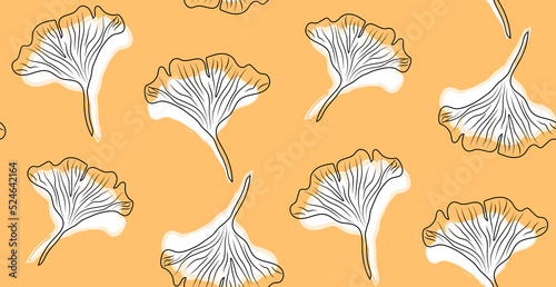 Ginkgo biloba leaves seamless pattern. Hand drawn foliage silhouettes. Vector illustration.