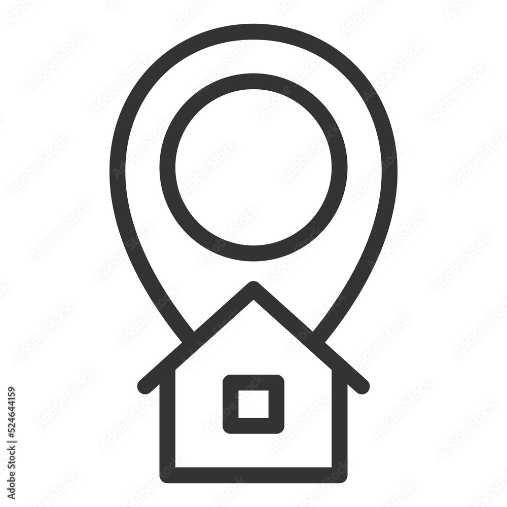 Location sign and house - delivery destination - icon, illustration on white background, outline style Location sign and house - delivery destination - icon, illustration on white background, outline style