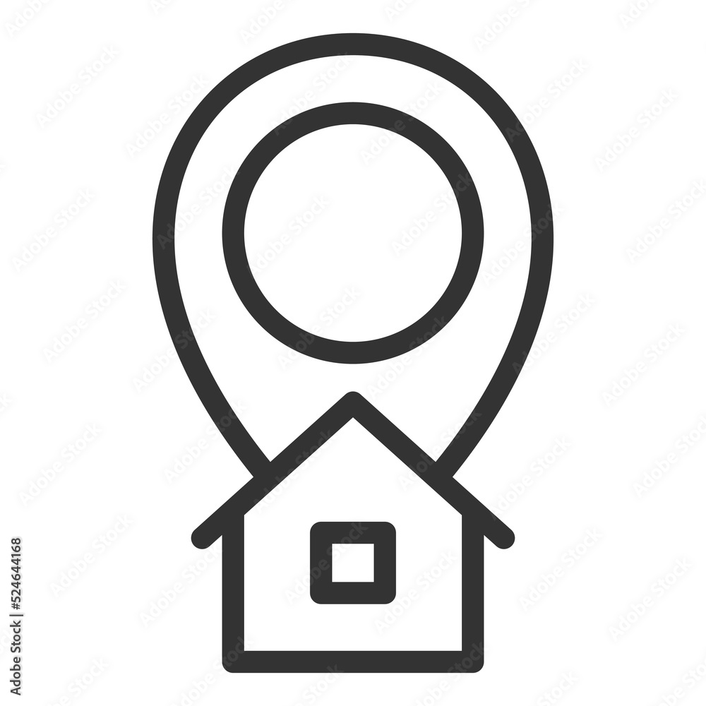 Location sign and house - delivery destination - icon, illustration on white background, outline style Location sign and house - delivery destination - icon, illustration on white background, outline style