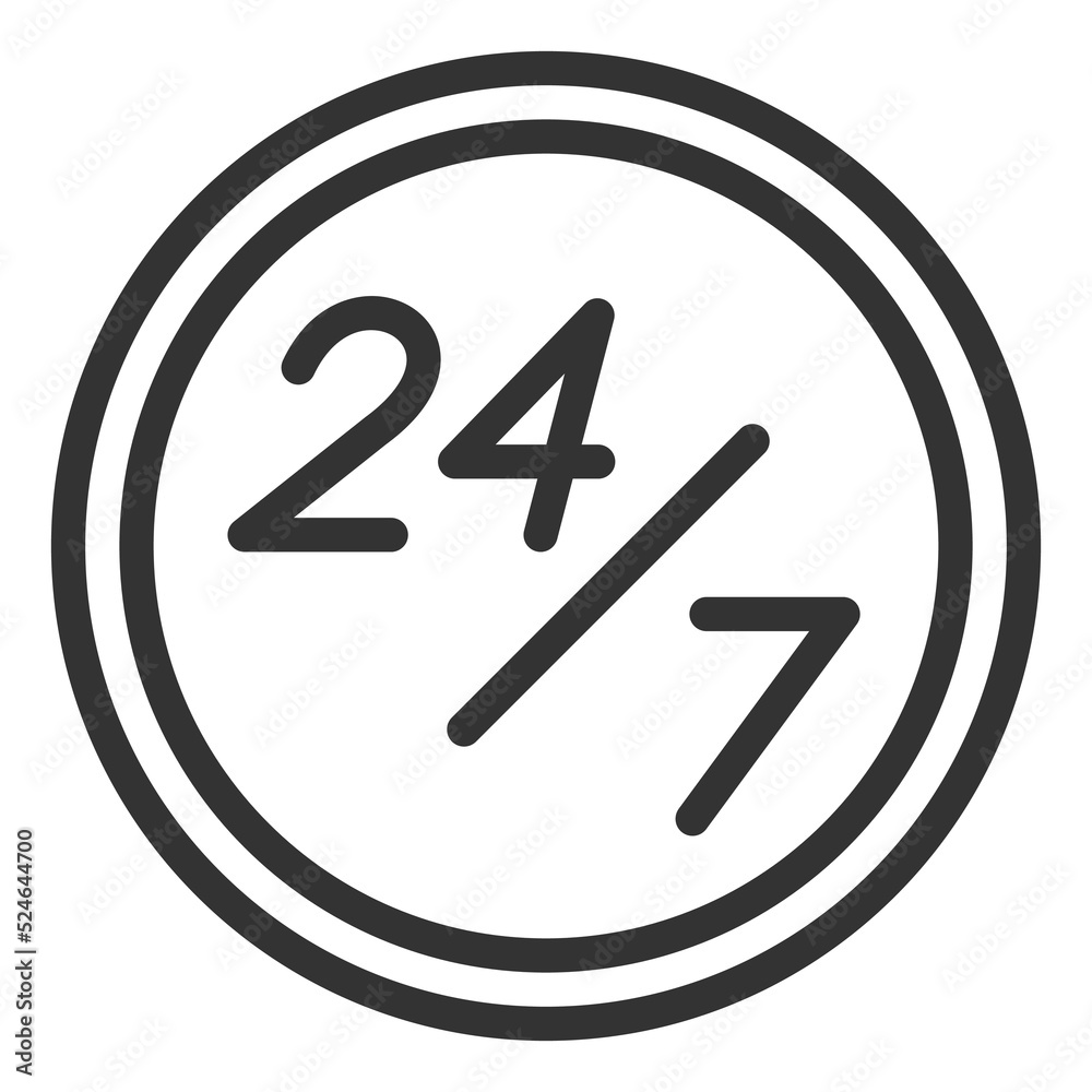 Delivery sign 24 hours 7 days a week - icon, illustration on white background, outline style Delivery sign 24 hours 7 days a week - icon, illustration on white background, outline style