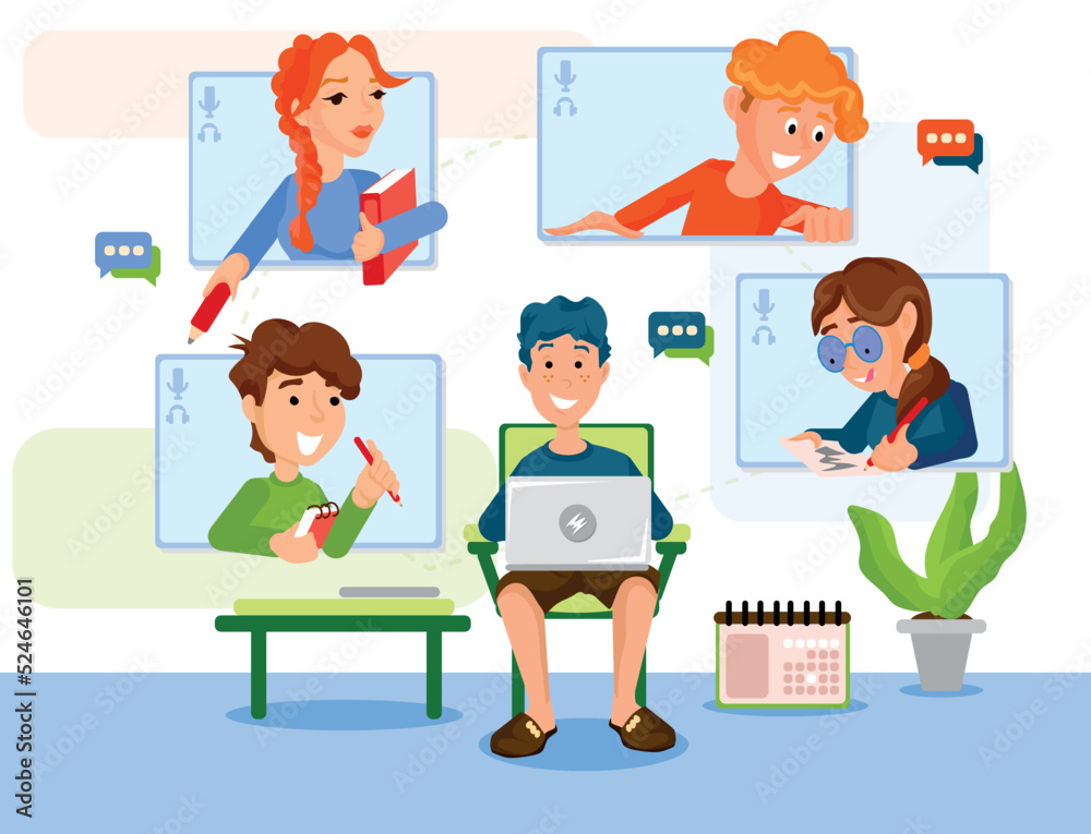 School youth connected to the lesson with online education. A new education system that is on the agenda in the new normal life is online education. School youth connected to the lesson with online education. A new education system that is on the agenda in the new normal life is online education.