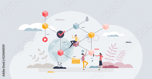 Web 3.0 or third generation for network technology tiny person concept. Future website platforms with digital and futuristic online connection vector illustration. New system for home page standard.