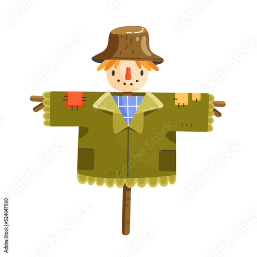Cute cartoon scarecrow isolated on a white background. Vector autumn illustration.