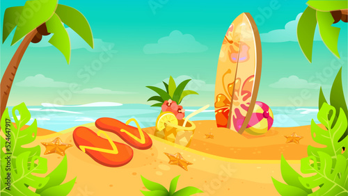 Summer and sea vacation vector illustration. Summer Season opening concept. Tropical Beach