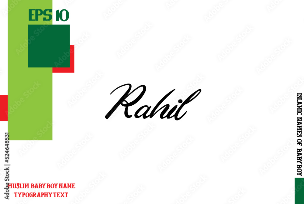 Fototapeta premium Muslim Men's Name Rahil Stylish Calligraphy Text 