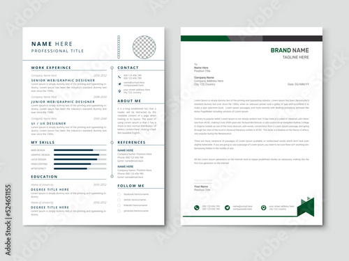 Clean Modern Resume and Cover Letter Layout Vector Template for Business Job Applications, Minimalist resume cv template