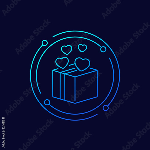 parcel, package icon with hearts, linear design