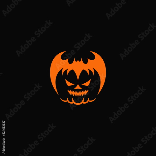 Bat combination with pumpkin, negative space. Logo design.