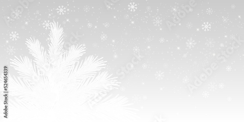 Winter snow background with frozen Christmas tree and sequins. New Year s template for printing  greeting cards banners wallpapers web design