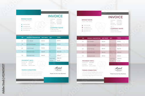 Corporate minimalist Invoice template design for  marketing agency