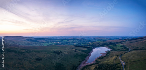 Sunset over Cray Reservoir from a drone, Brecon Beacons, Wales, England photo