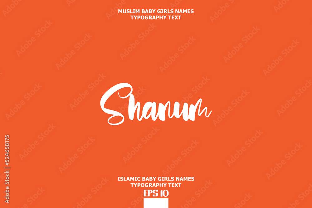 Cursive Typography Text Girl Baby Arabic Name Shanum on Orange Background