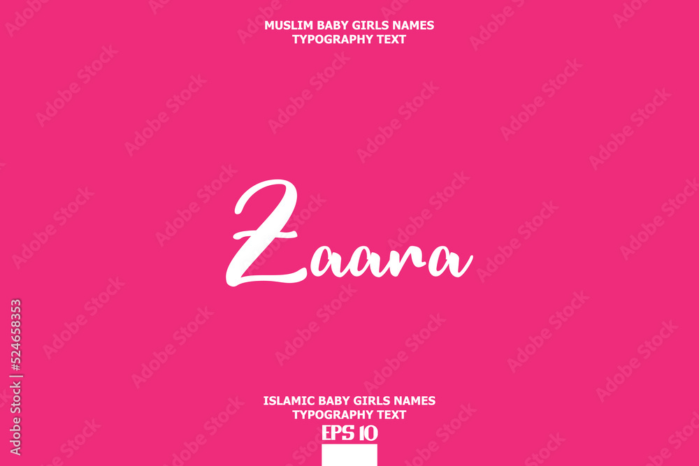 Cursive Typography Text Girl Baby Arabic Name Zaara on Pink Background Cursive Typography Text Girl Baby Arabic Name Zaara on Pink Background