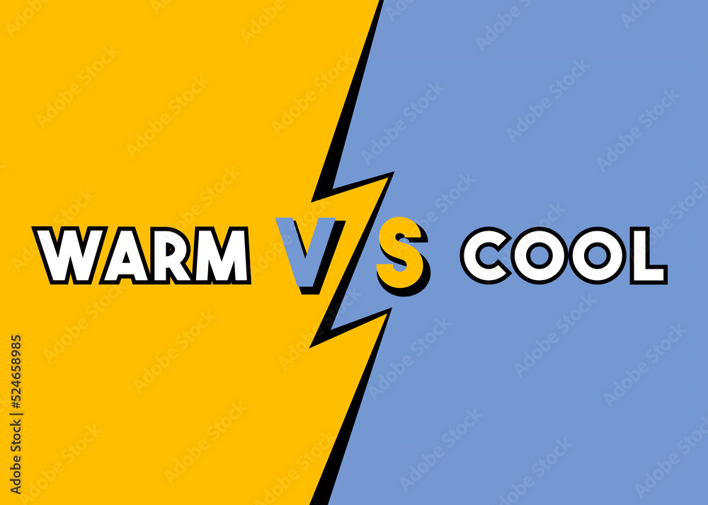 Versus concept in a bold toon style warm vs cool. Visual dichotomy