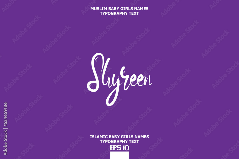 Handwritten Text of Islamic Female Name Shyreen. on Purple Background