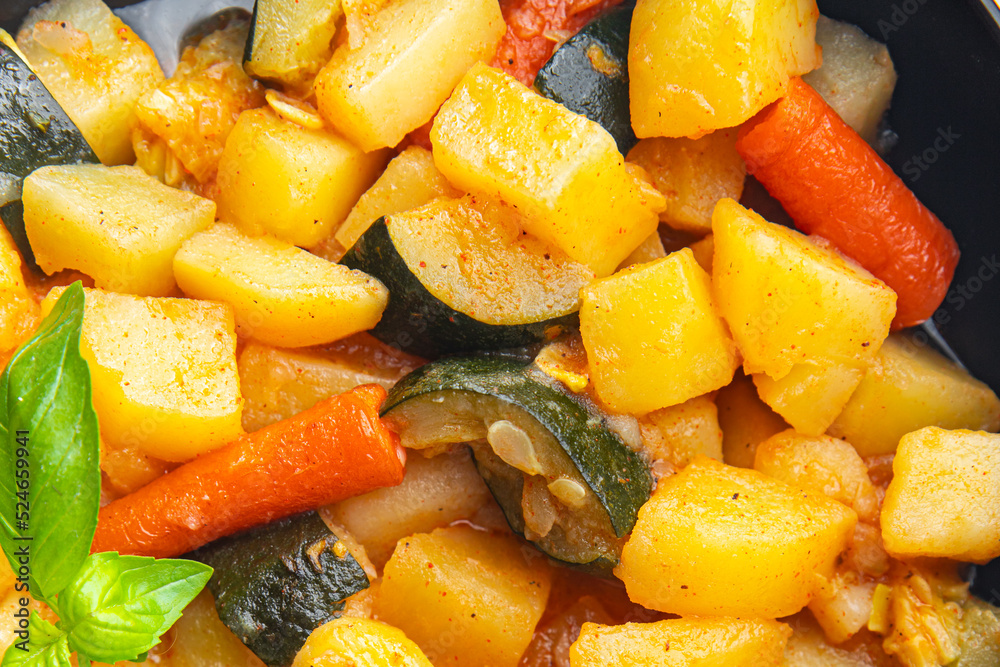 ragout vegetable stew potatoe, carrot, zucchini fresh dish healthy meal food snack diet on the table copy space food background rustic keto or paleo diet veggie vegan or vegetarian food no meat ragout vegetable stew potatoe, carrot, zucchini fresh dish healthy meal food snack diet on the table copy space food background rustic keto or paleo diet veggie vegan or vegetarian food no meat