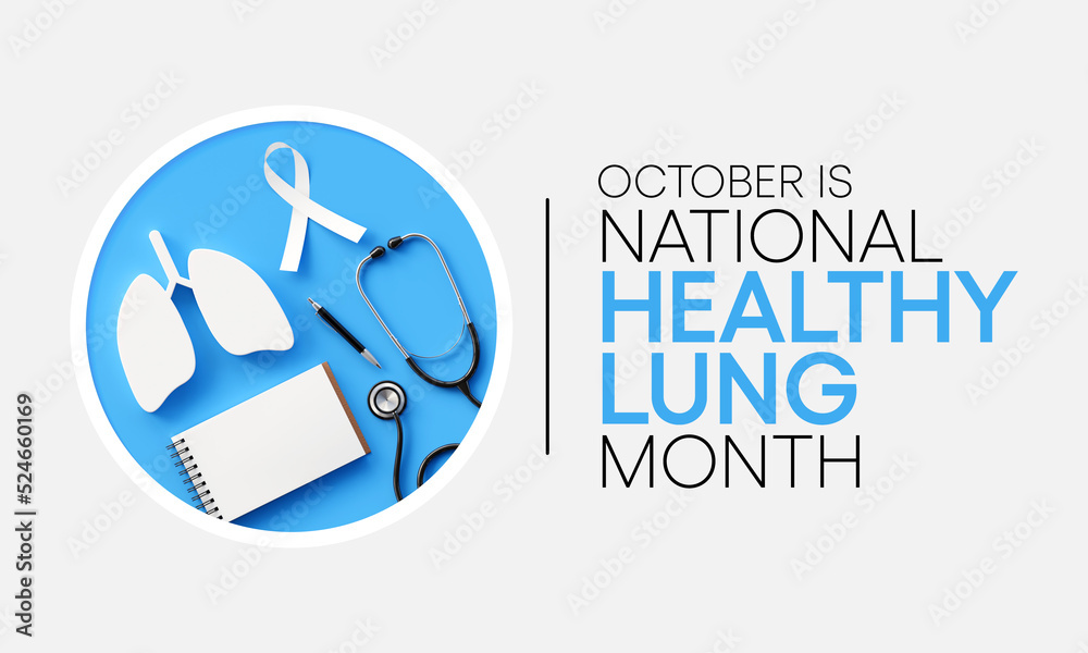 Healthy Lung month is observed every year in October, to educate the public about the importance of protecting their lungs against general neglect, bronchitis, air pollution, and smoking. 3D Rendering