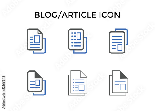 Set of blog, article icons Vector illustration. Blogging icon symbol for SEO, Website and mobile apps colorful 
