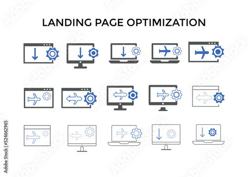 Set of landing page optimization icons. Used for SEO or websites. 